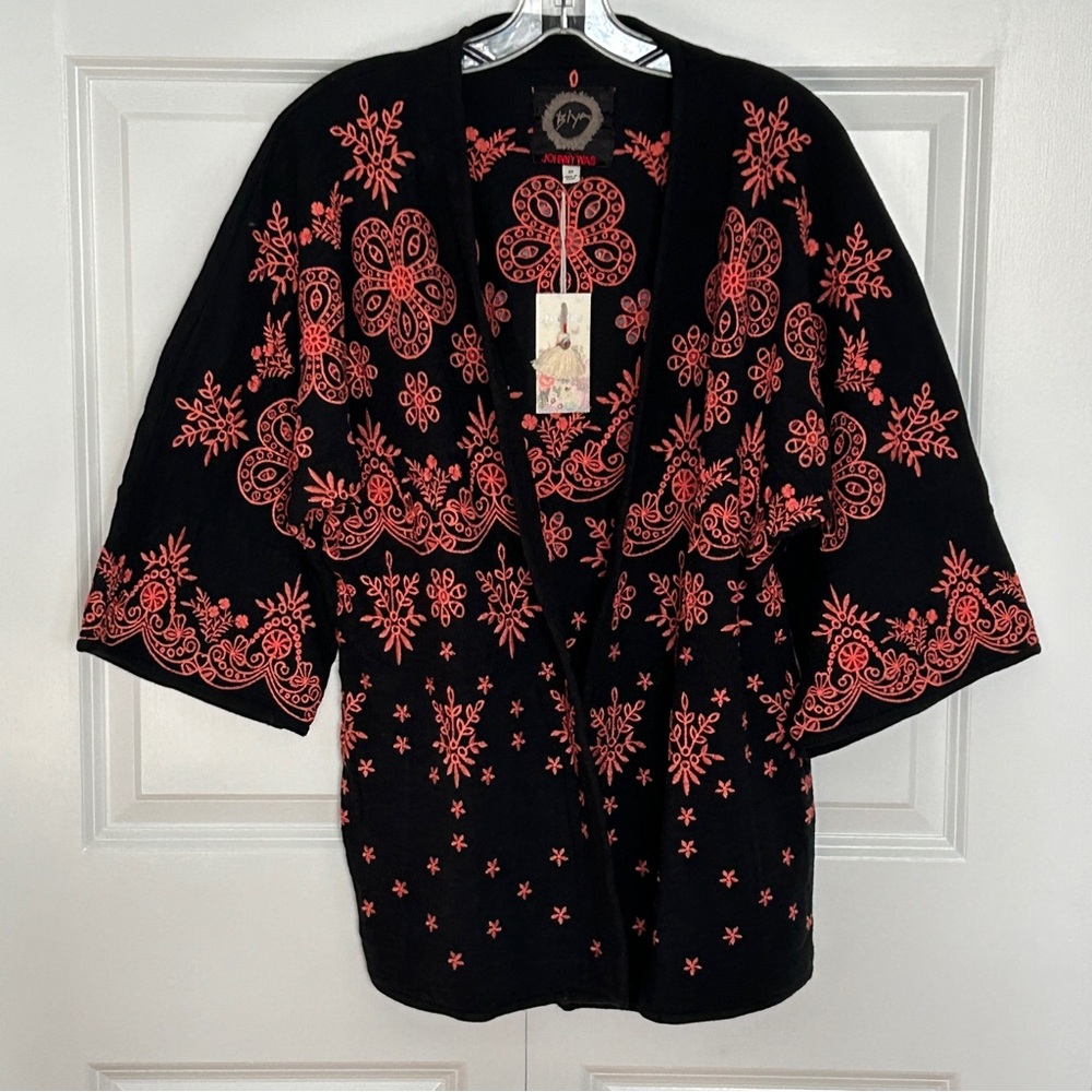 NWT Johnny Was "Julianna" Open Front Embroidered Sweater Size XS 100% Cotton - Picture 2 of 9